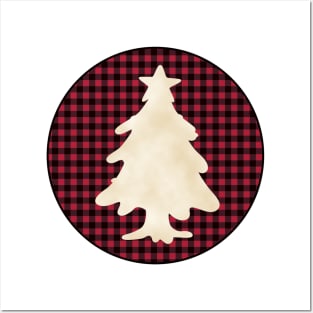 Christmas tree silhouette over a black and red tile pattern Posters and Art